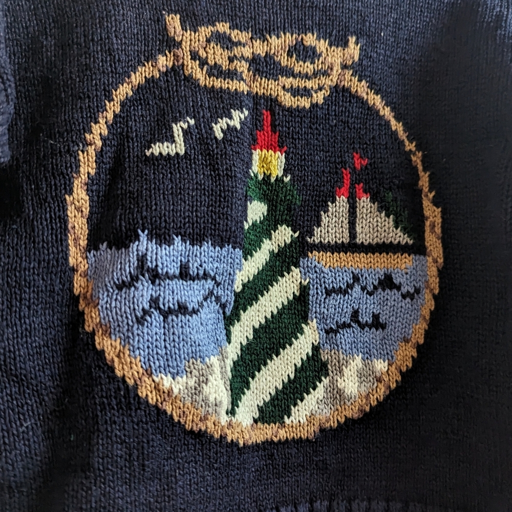 Vtg 90s Goodlad of Philadelphia Navy Lighthouse Sweater Boys 24m - Picture 2 of 4